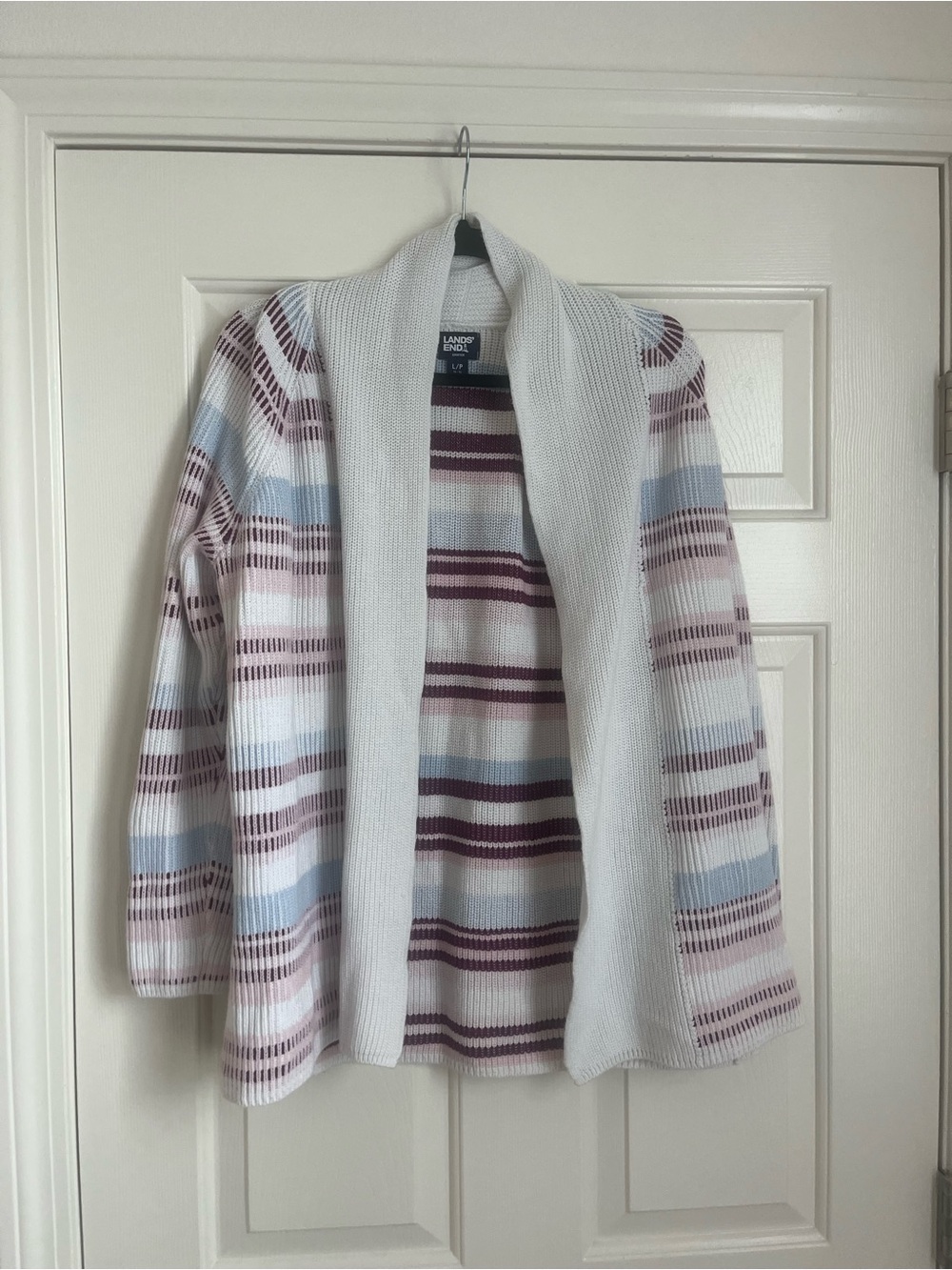 Lands' End 100% Cotton Women's Open-Front Striped Cardigan